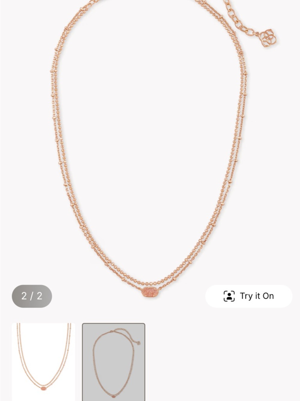 Kendra Scott Rose Gold Layered Beaded Necklace with Center Sandy Drusy Charm